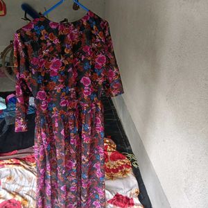 Multi colour calf- length Georgette dress