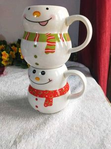 Snowman Ceramic Coffee Mugs - Set of 2
