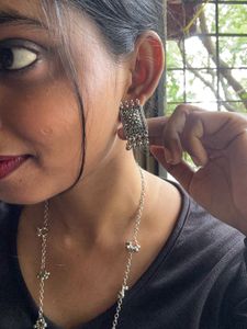 Ganesh&amp;peacock Oxidized Silver Necklace Set