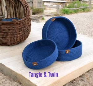 Blue Braided Rope Baskets (Set of 3)