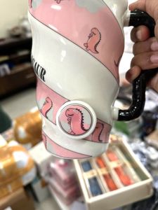 Big Dinosaur Twisted Tall Mug With Lid - Pink