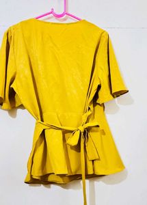 Chic Mustard Wrap Top