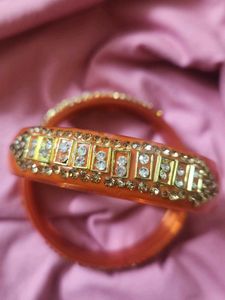Orange & Gold Bejeweled Bangle Set