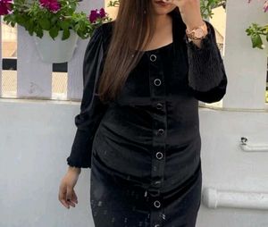Black Velvet Button-Down Bodycon Dress