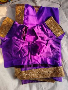 Beautiful Purple Saree With Mirror Work &amp; Blouse