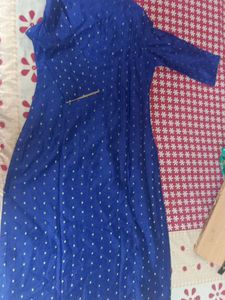 Blue kurti with gold polka dots