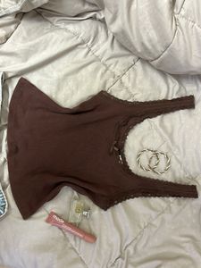 Brown Lace Trim Cami Top