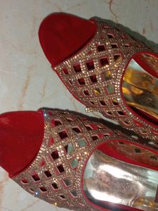 Red Embellished Flats