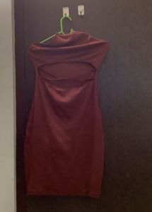 Brown Front Cut Out Halter Neck Dress