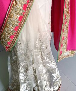 Elegant Pink &amp; White Saree