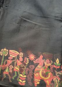 Printed Black Chiffon Saree
