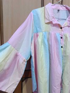 Pastel Rainbow Button-Down Top