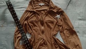 Y2k Brown Half Zipped Top