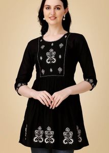 Black Embroidered Tunic Top
