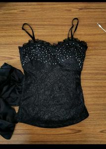 Black Net Top Attached With Lace