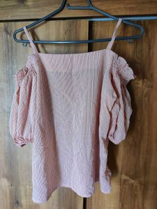 Cute Peach Colored Striped Singlet Top