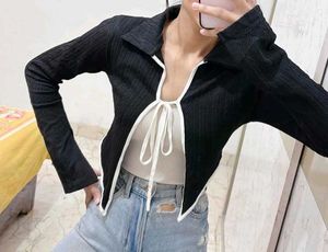 Trendy Black Tie-Front Top