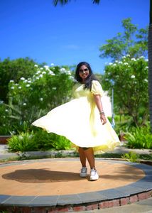 Unique Lime Yellow 🟡 Princess Gown With Hairbow