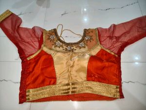 Red & Gold Embellished Blouse