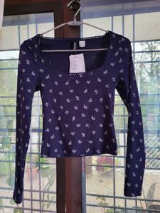H&amp;M Navy Blue  Floral Long Sleeve Top