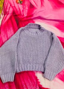 Balloon Sleeves Lavender Woolen Sweater