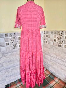 Pink Checkered Maxi Designer Showroom Dress