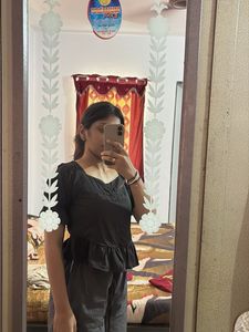 Black Ruffled Pull Up String Crop Top