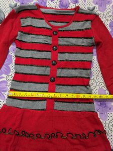 Red Grey Woolen Long Top