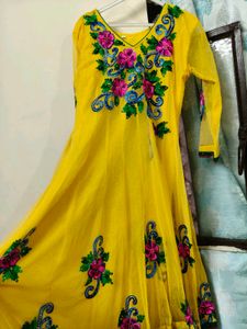 Yellow Anarkali Embroidered Indian Dress