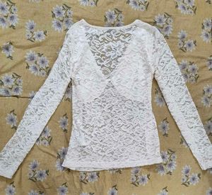 Elegant Cream Lace Long Sleeve Top