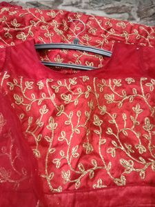 Red &amp; Gold Embroidered Anarkali