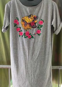 Gray Graphic Print Tee Dress