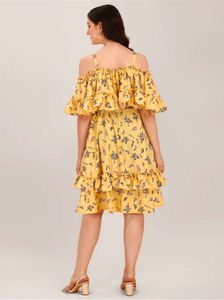 New/ Unused Floral Yellow Ruffle Dress For M Size