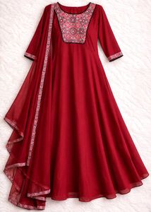Elegant Maroon Anarkali Kurta Set