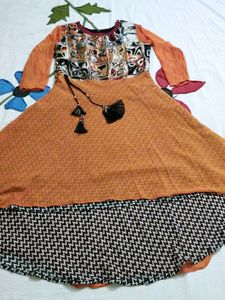 Chic Orange & Print Dress