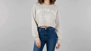 Beige 'South Korea' Cropped Sweatshirt