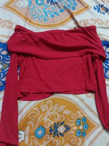 Red Off-the-Shoulder Long Sleeve Top