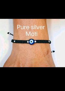 Pure Silver 8 Moti Evil Eye Braslet (Najariya)