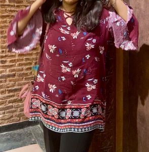 Floral Print Bell Sleeve Top