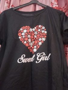 Sweet Girl Floral Heart Black T-Shirt