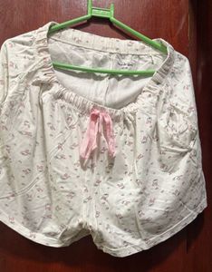 Cute Bunny Print Pajama Shorts Set