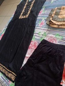 Black Kurta With Trouser Dupatta