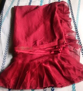 Maroon Chiffon Ruffle Saree
