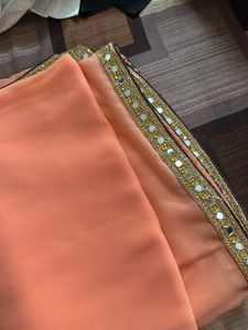 Peach Saree with Mirrored Border
