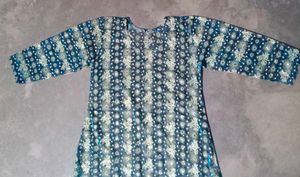 Blue Net Patterned Only Kurti