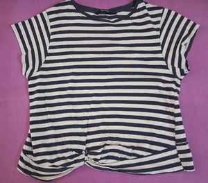 Striped T-Shirt With Tie-Up Detail