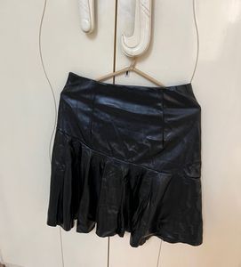 High-Waist Black Leather Skirt