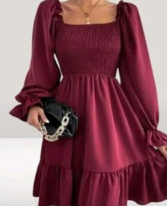 Chic Burgundy Ruffled Mini Dress