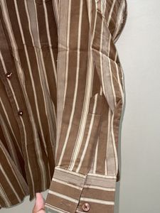 Coffee Brown Striped Pure Cotton Shirt