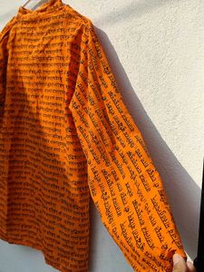 Full Sleeve Orange Kurta| Black Sanskrit Mantra